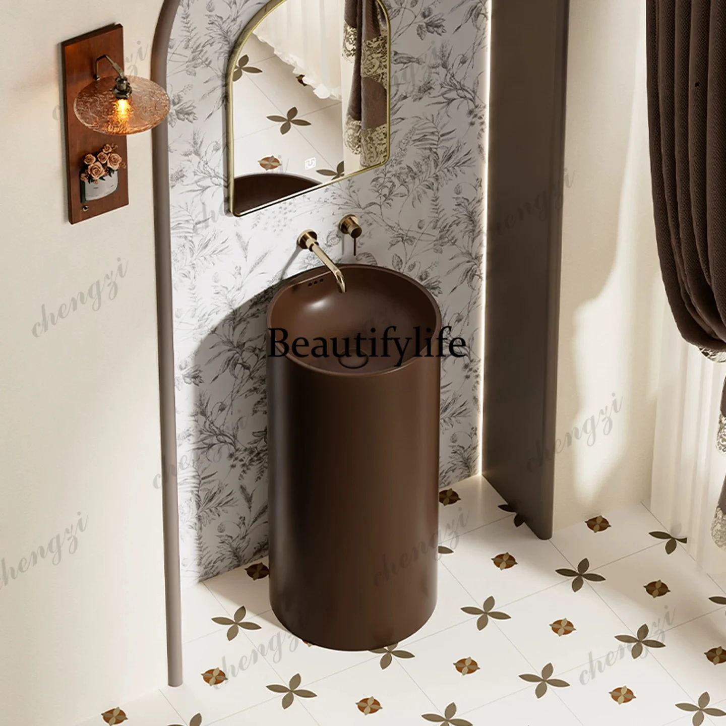 Retro, column, column-type wash basin without faucet hole, household advanced floor-to-ceiling wash basin