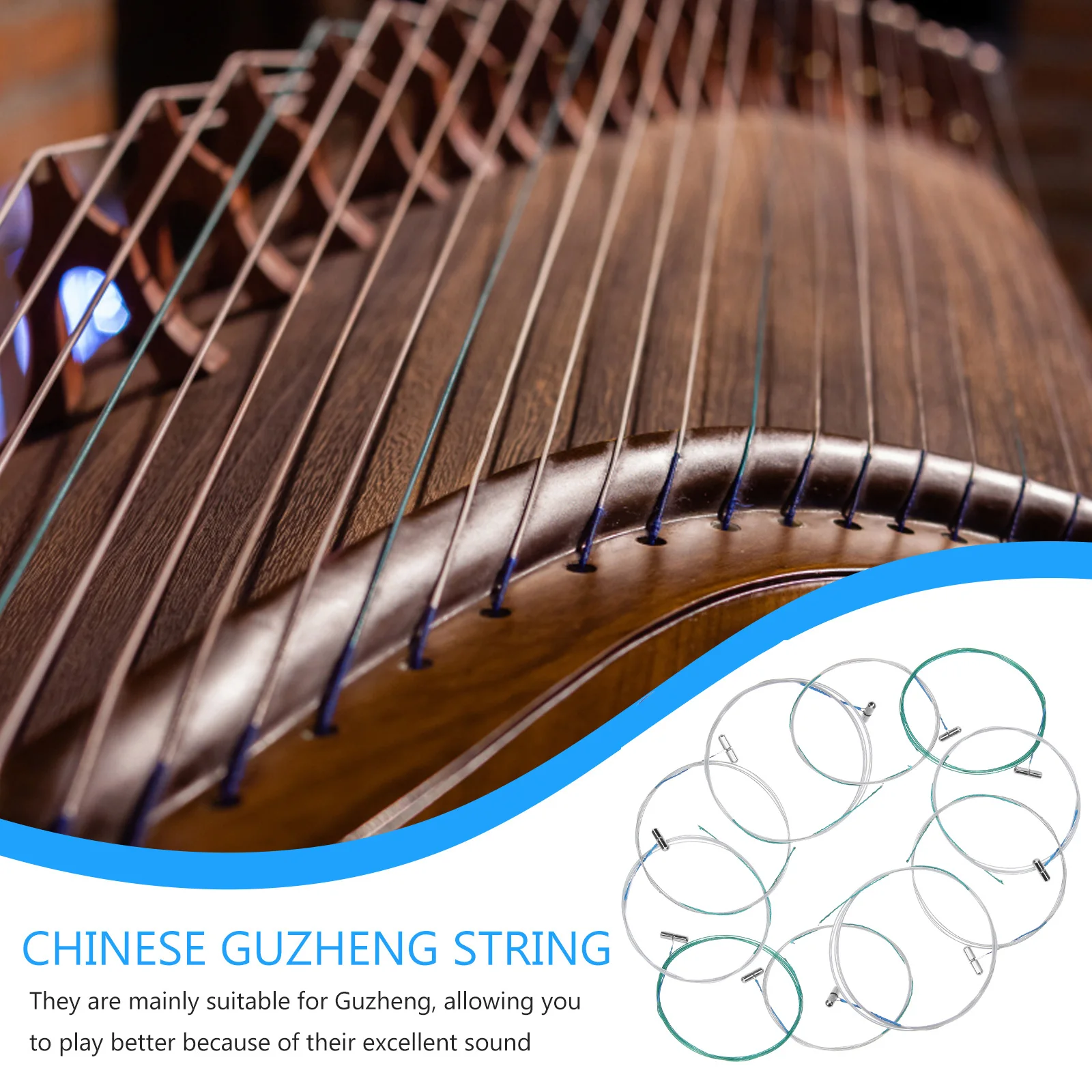 

10pcs Guzheng Strings Set Metal Replacement String For Chinese Guzheng Durable Acoustic Wire Long Lasting Easy Replacement