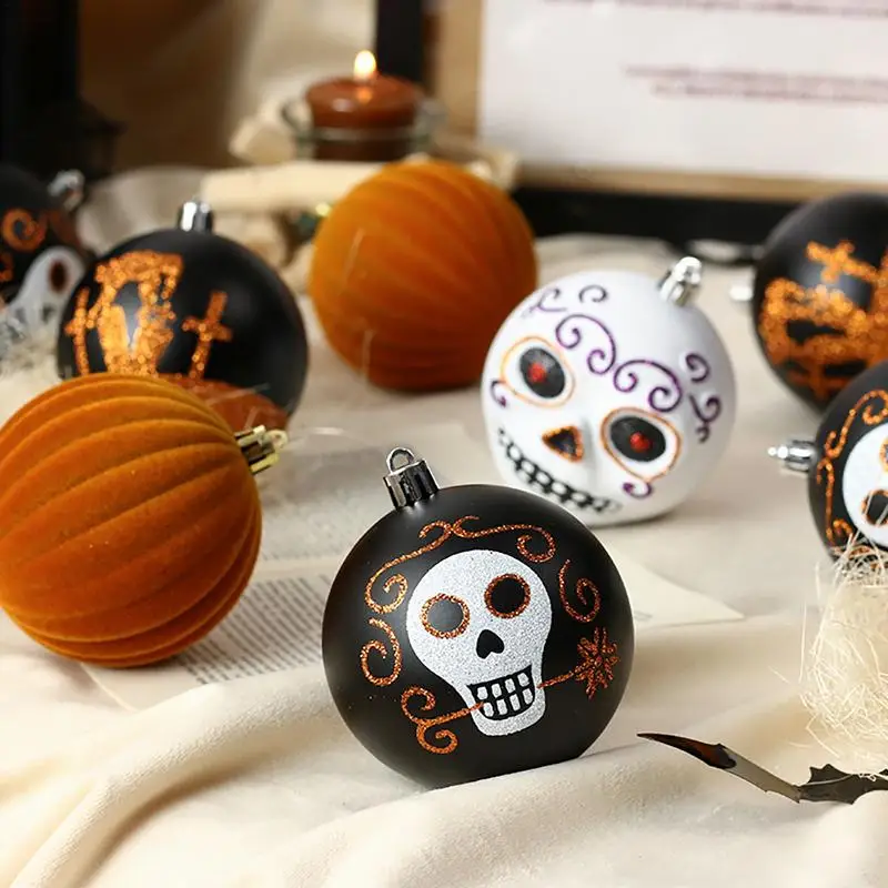 Halloween Ornaments for Tree Halloween Tree Ornaments Skulls & Pumpkins Pattern Ball Decor Holiday Decorations Shatterproof