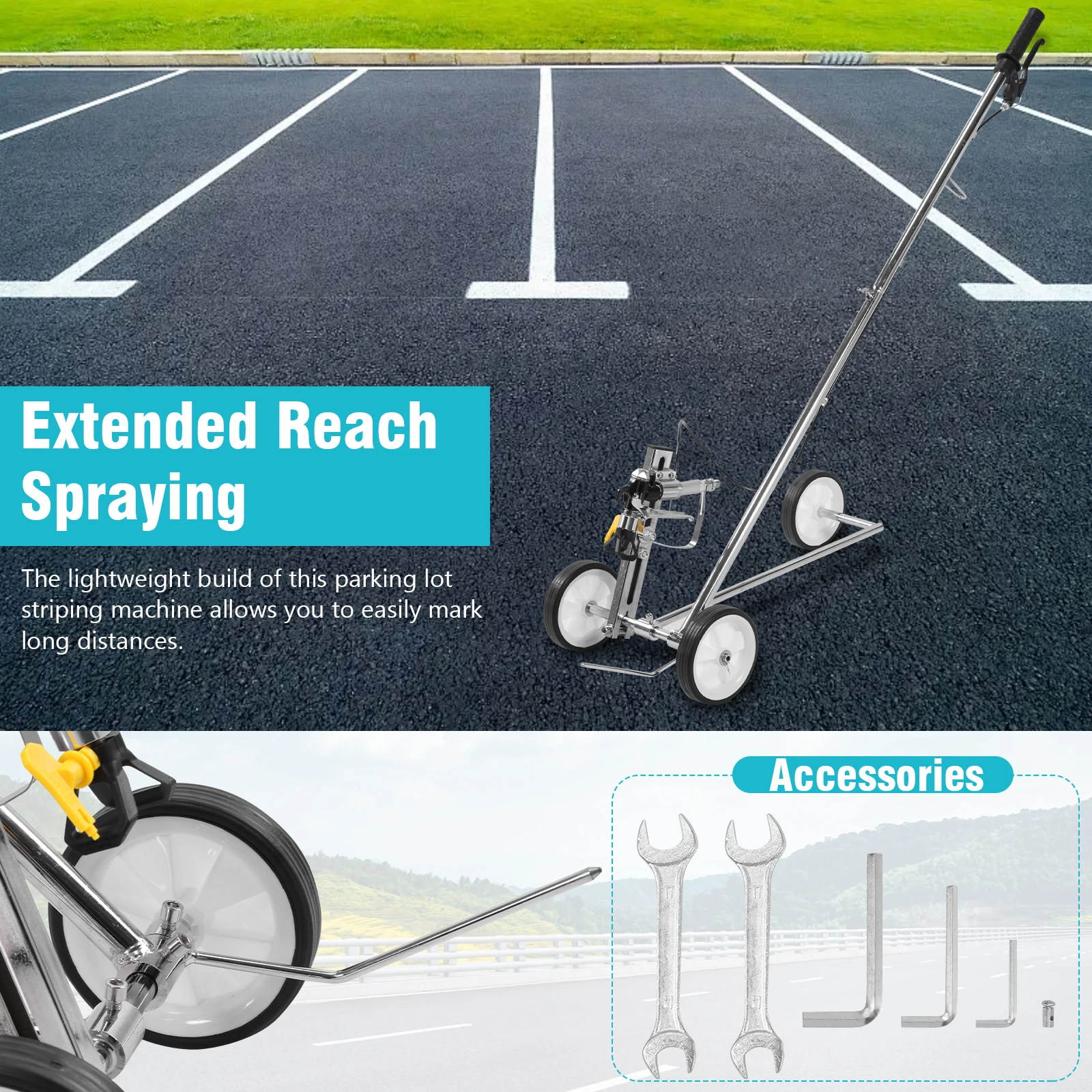 

Многофункциональная разметочная машина на колесах с насадкой для нанесения линий на заводах, парковках, проезжей дороге, детских площадках