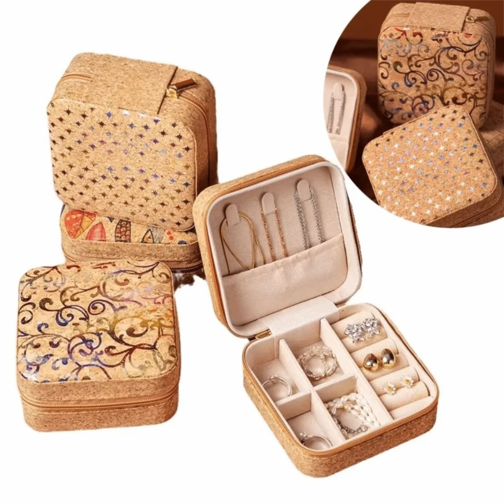 الرجعية المحمولة صندوق تخزين المجوهرات الطبقات سستة إغلاق السفر مجوهرات حالة صندوق مجوهرات صغير حلقة الأقراط #1