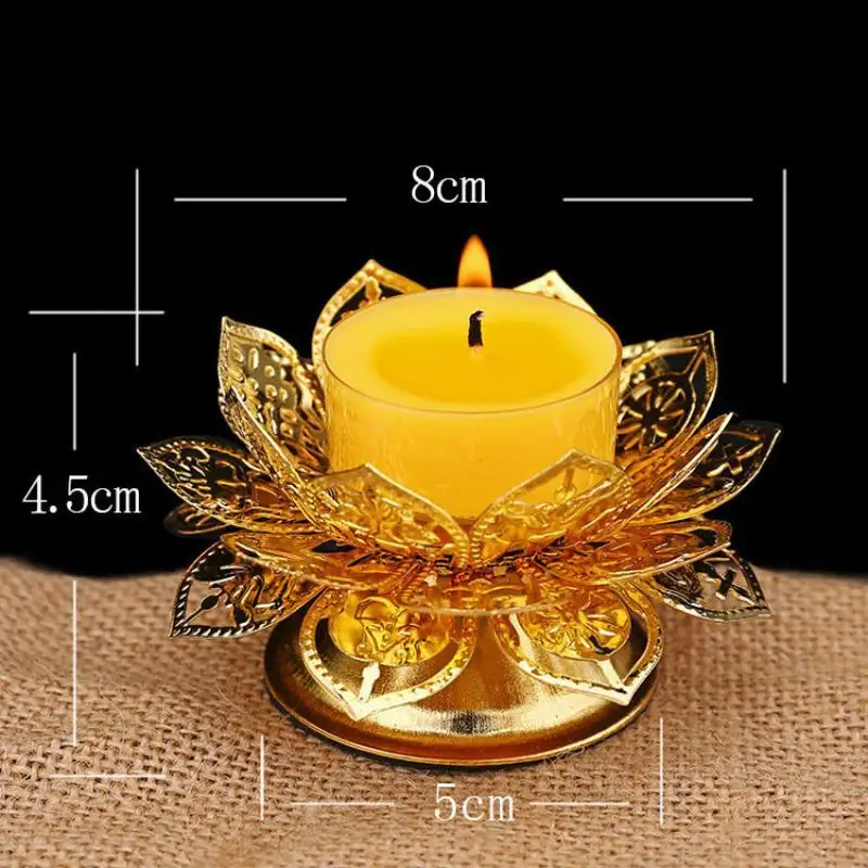 Hollow Lotus Shape Zinc Alloy Incense Burner Gold Craft Lamp Base Butter Candle Holder for Home Party Tabletop Decoration