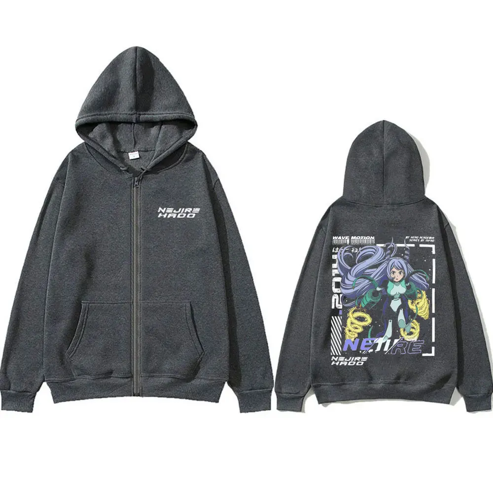 Anime My Hero Academia T-shirt Kawaii Cute Nejire Hado Cosplay Zipper Hoodie Men Women Casual Cartoon Oversized Zip Up Jacket