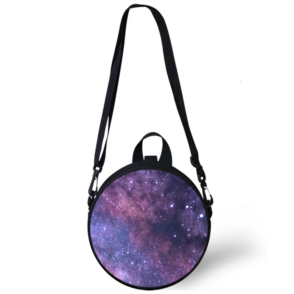 Céu estrelado visão noturna paisagem criança saco de jardim de infância impressão 3d sacos de ombro para a escola feminina mini bagpacks redondos rugtas saco