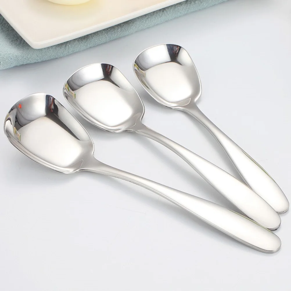 

2 Pcs Stainless Steel Spoon Large Noodle Square Head Flat Bottom Coffee Teaspoon Utensils