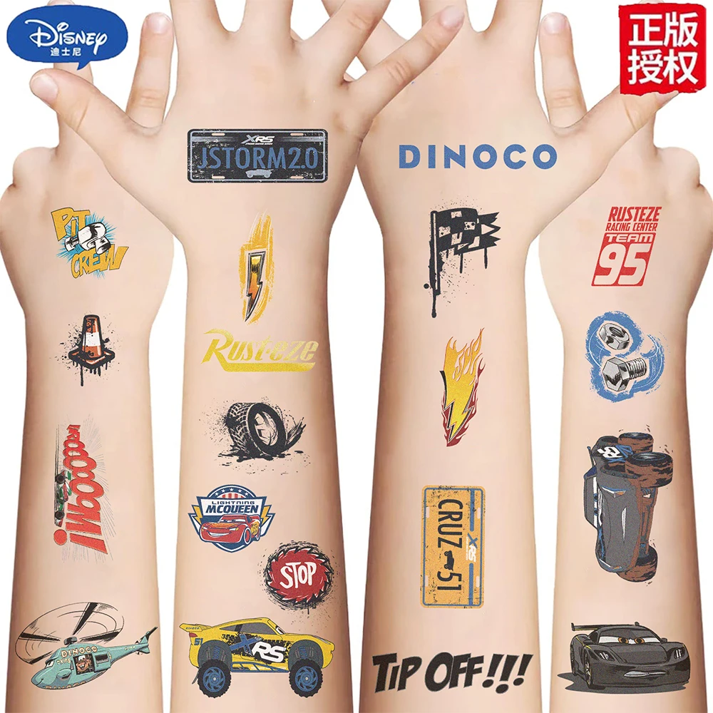 Autocollants de Tatouage Temporaire Imperméables pour Enfant, Dessin Animé Disney, Voitures Rains McQueen, Décalcomanies Cool, Décoration de ix, Jouet, 10 Pièces