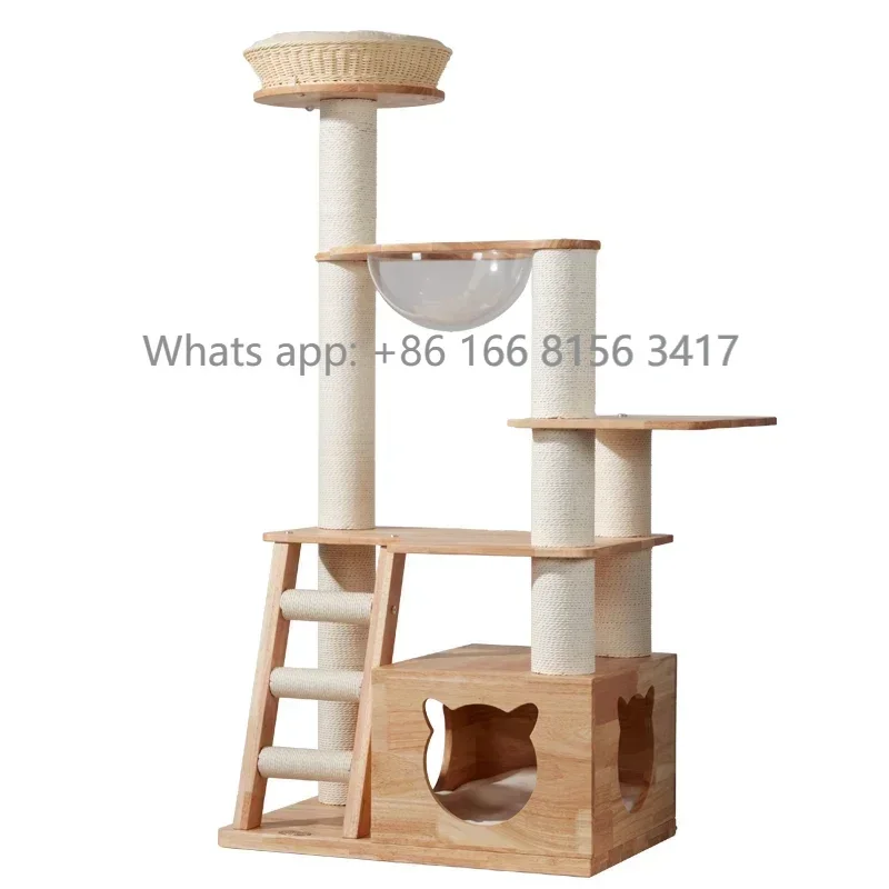 Customizable Solid Wood Cat Climbing Frame Sustainable Scratching House Toy Packed in Carton for Playing and Scratching