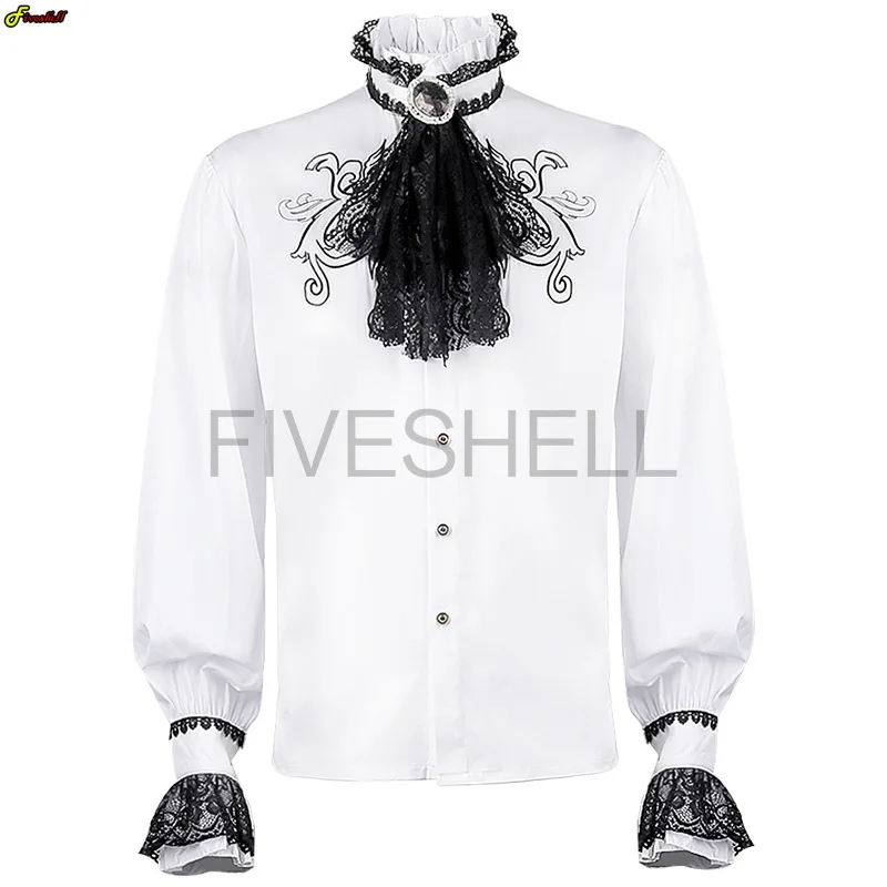 Medieval Costumes Men\'s Shirts Turtlenecks Vintage Bandage Victorian Ruffles Gothic Male Jabot Blouse Tops Groom Casual Outfit