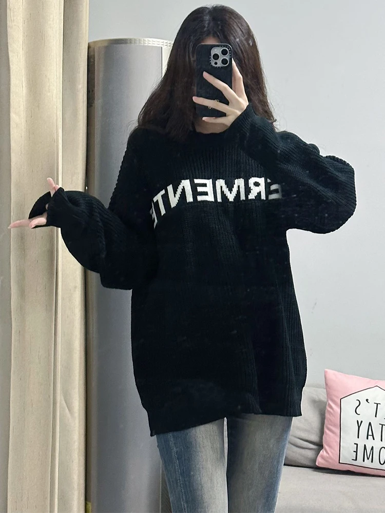 

KING BRAND Retro Knitted Letter round Ne Sweater Loose ex Autumn Winter Street Sle Versatile Men's Women's Top Coat
