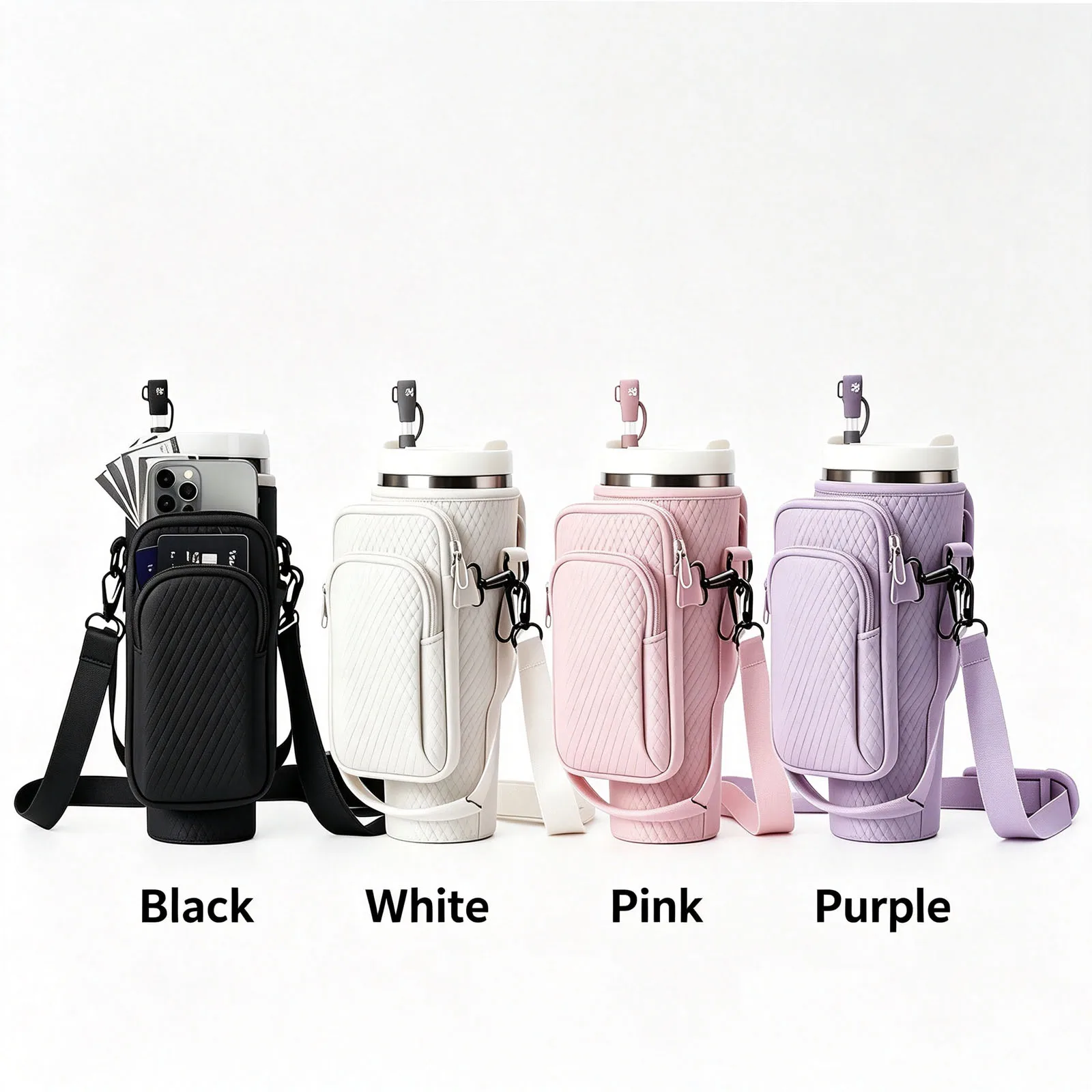 40oz Insulated Water Bottle Sleeve with Adjustable Shoulder Strap & Handy Storage Pocket (Bottle Not Included)
