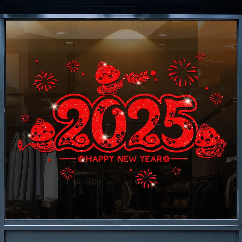 

С Новым годом цепляется на окно, весенний фестиваль 2025, наклейки на окна, украшение для вечеринки, наклейки на стену для офиса, дома, товары для вечеринок