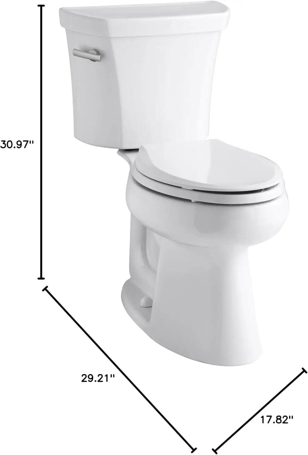 Toilette allungata in due pezzi da 1,28 Gpf ad altezza comfort con tecnologia di lavaggio di classe cinque e sedile con leva di viaggio a sinistra non incluso