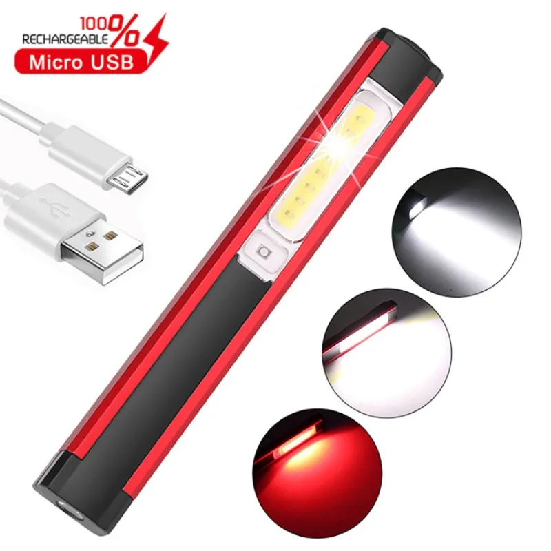 Portable 5 Mode COB LED Flashlight Magnetic Work Lamp USB Rechargeable Inspection Light with Red / White Light for Camping