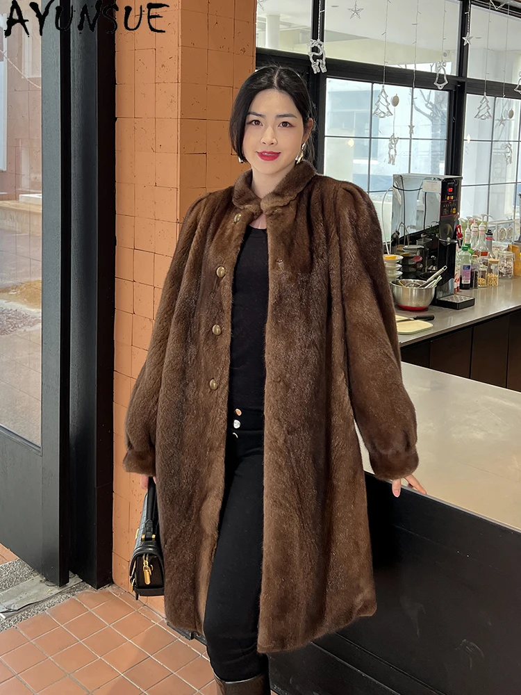 

AYUNSUE Natural Velvet Mink Fur Coat Woman Luxury Whole Mink Coats for Woman Clothes High Quality 2025 Winter Шуба Женская
