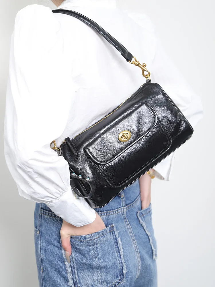 

WANYEAH Ladies Commuter Bapa Top Layer Cowhide Leather Single oulder Crossbody Bag Large Capaci Underarm Bag