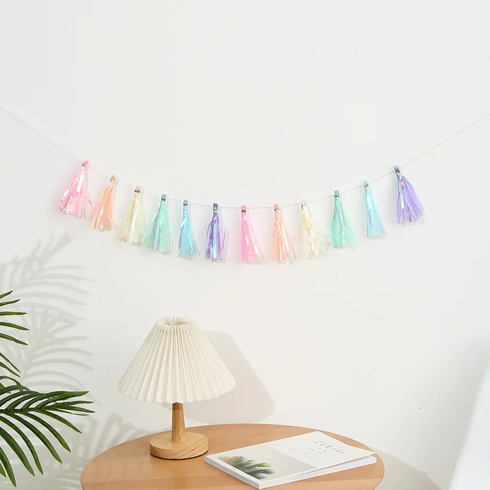 12/24pcs Rainbow Color Tissue Paper Tassel Garland DIY Wall Backdrop Decor for Wedding Pastel Birthday Decor Baby Shower Supply