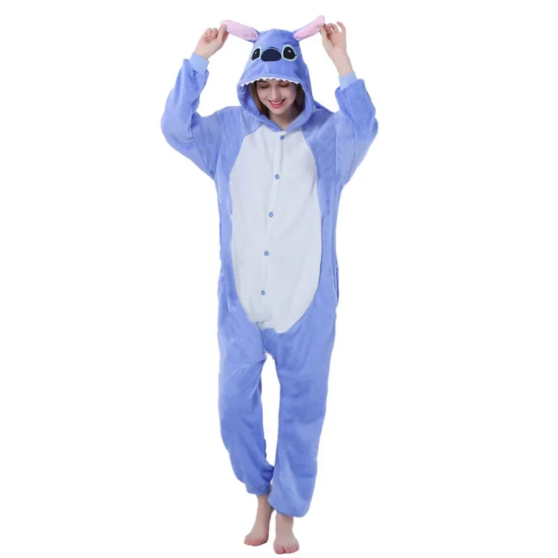 MINISO invierno adulto Animal Rosa azul Stitch pijamas franela Onesie Cosplay ropa de casa pijamas de Navidad con cremallera Kigurumi
