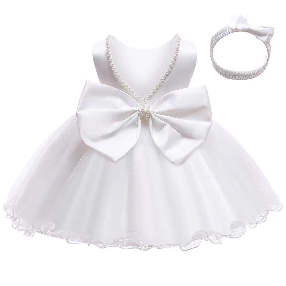 New Year Baby Christmas Party Dress For Infant Girls Bow Birthday Party Wedding Flower Beading Toddler Baptism Princess Dress