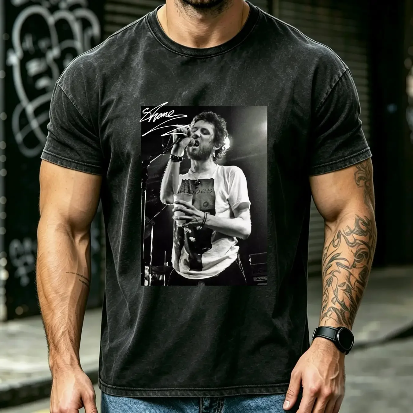 washed T Shirt The Pogues Shane MacGowan signature Short sleeve All sizes 1F1399 vintage Washed Stretched homme fashion