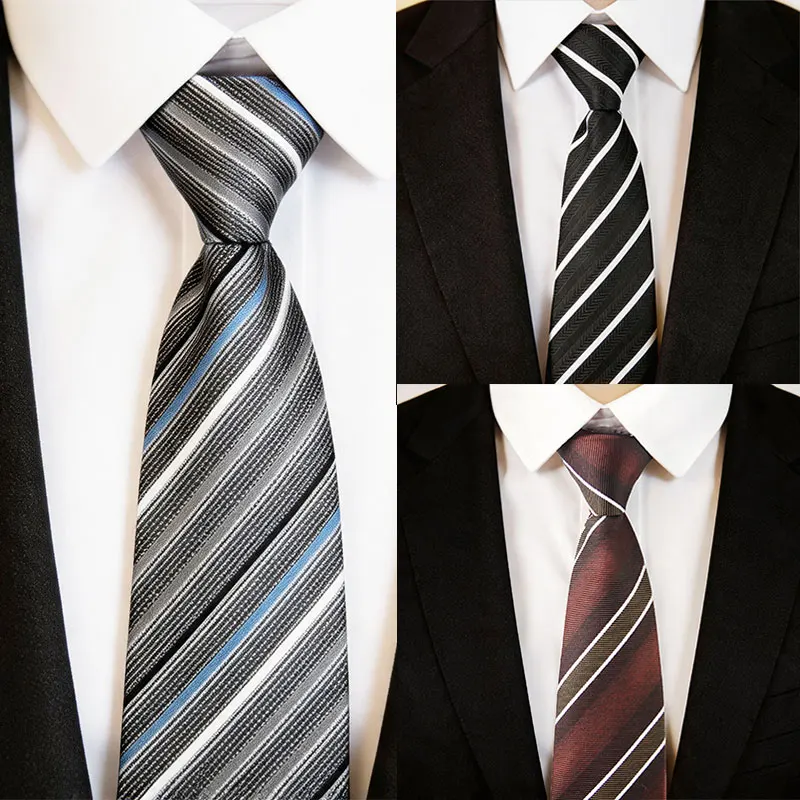 Men's No-Tie Slim Zipper Tie 7.5cm (2.95inch) Polyester Black Brown Gray Multi-Color Diagonal Striped Business Workwear Conference Suit Accessories