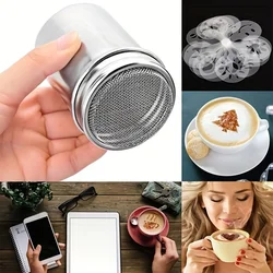 Stainless Steel Powder Sprinkler Kithen Powder Distributor with Dense Hole Cocoa Cinnamon Sugar Gauze Mesh Jar Seasoning Bottles