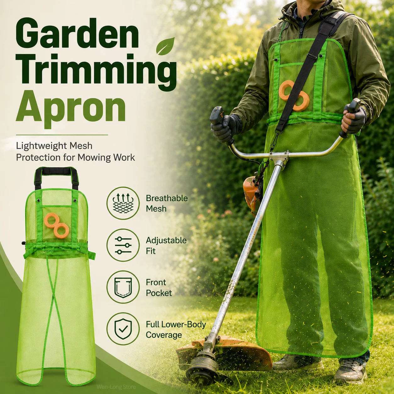 Lawn Mower Apron, Breathable Mesh Protective Workwear with Pocket, Adjustable Gardening Apron for Trimming Landscaping