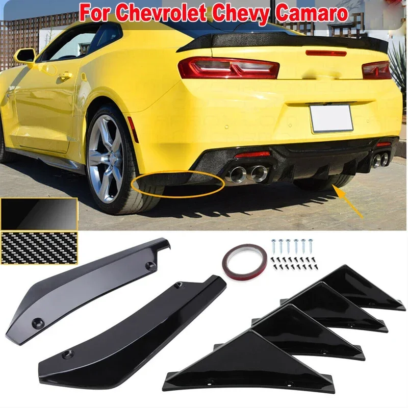 For Chevrolet Chevy Camaro 6PCS Universal 40cm Rear Bumper Spliter Cover + Diffuser Shark Fins Spoiler Set Decor Car Accessories