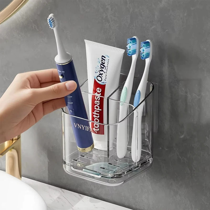 Suporte de Escova de Dentes de Parede Sem Perfuração para Banheiro, Organizador Doméstico Grande para Pasta de Dente e Escovas