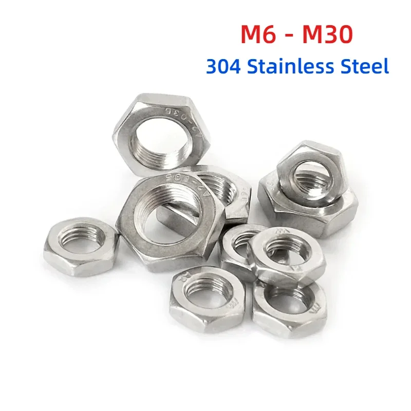 304 Stainless Steel Fine Thread Flat Hex Hexagon Thin Jam Nut M6 M8 M10 M10 M12 M14 M16 M18 M20 - M30