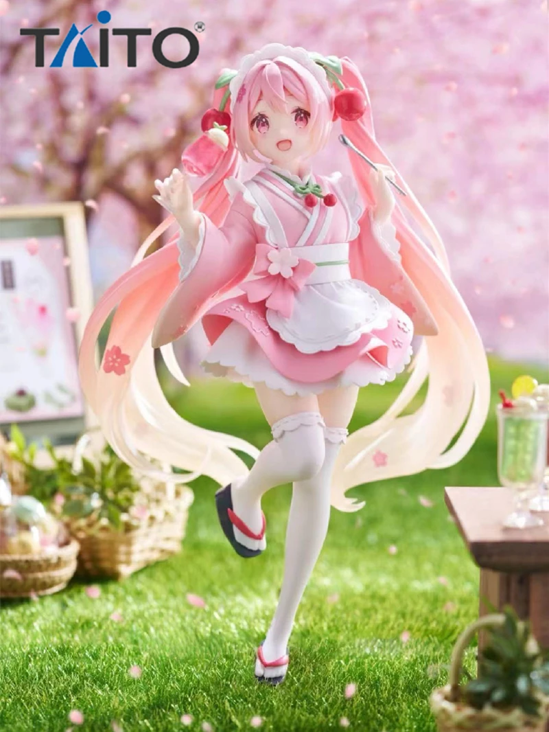 18CM TAITO Genuine Hatsune Miku Coreful Sakura Wafuu Kissa Ver. Maid Figure Anime Figurine Model Collectible Toys Kawaii Gift