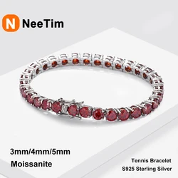 NeeTim Red and White All Moissanite Tennis Bracelets for Women Man s925 Sterling Silver with White Gold Plated Hip Hop Bracelet