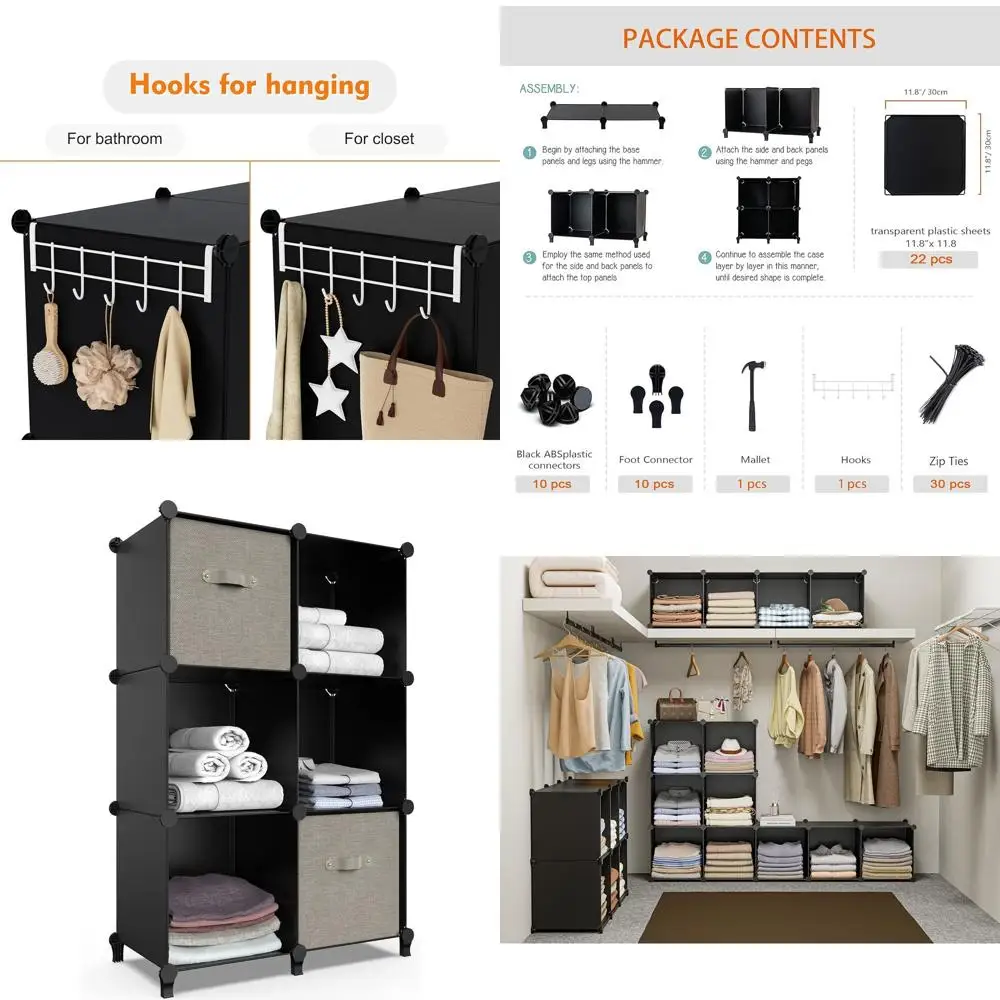 

Space-Saving 6-Cube Organizer, Metal Frame Storage Cabinet, Kids' Room, Closet, and Bathroom (11.8x11.8x11.8 inch) Black