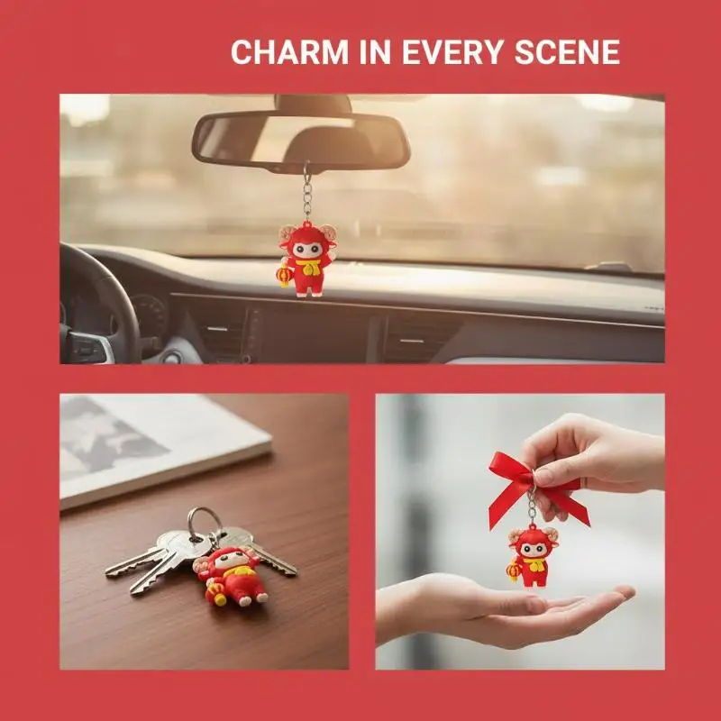 Red Cute Cartoon Sheep Keychain Premium Soft Rubber Pendant Durable Key Ring for Christmas Stocking Stuffer Gift