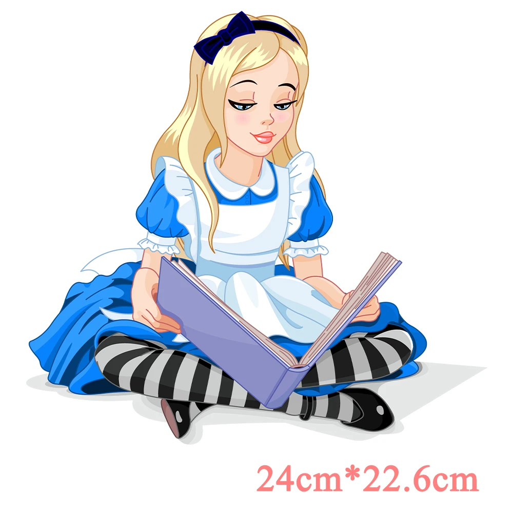 Alice In Wonderland Iron Transfer Patches Fusible Patch on Clothes Disney Heat Transfer Stickers DIY Casual T-Shirt Sweatshirt