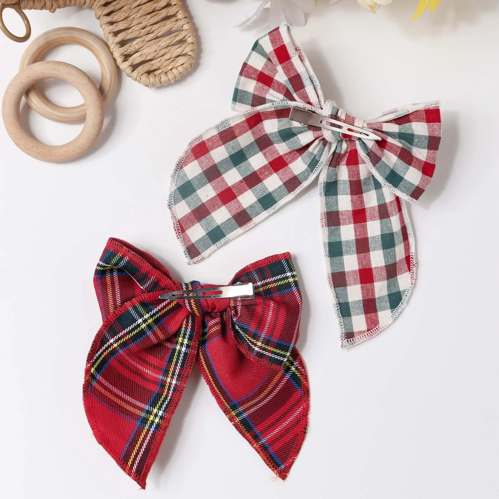 Girl Christmas Decor Fashion Plaid Dovetail Hair Accessory Kid Festive Wear Cute Large Bow Barrettes Teenage Ponytail Hair Clip