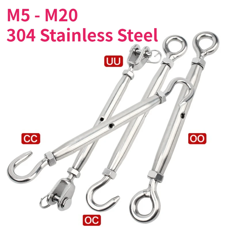 

M5 - M20 304 Stainless Steel Hooks & Eye Uu Oc Oo Cc Close Type Adjust Chain Rigging Turnbuckle Wire Rope Tension Device