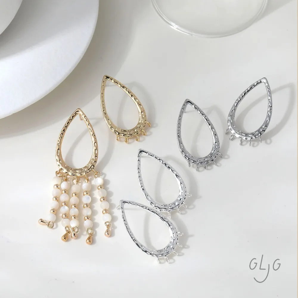 2PCS  Teardrop Shape Ear Studs Multiple Hanging Holes for Jewelry Making Earrings DIY Brass 14k Gold Plated Accessories 36*20mm