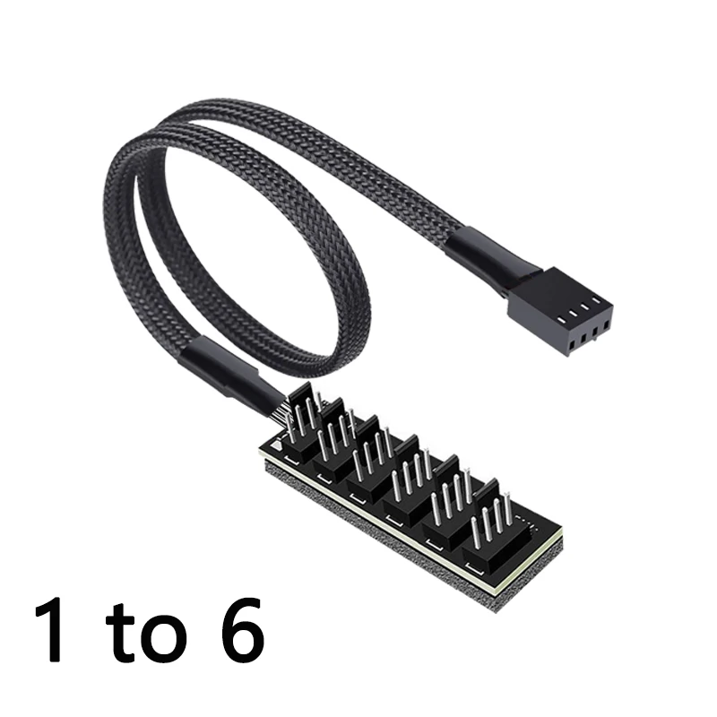 1 to 5/6 PWM Fan Hub PC CPU Cooling 4PIN Fan Power Cable Hub Adapter Sleeved Case Splitter for Computer Cooler Case Fans