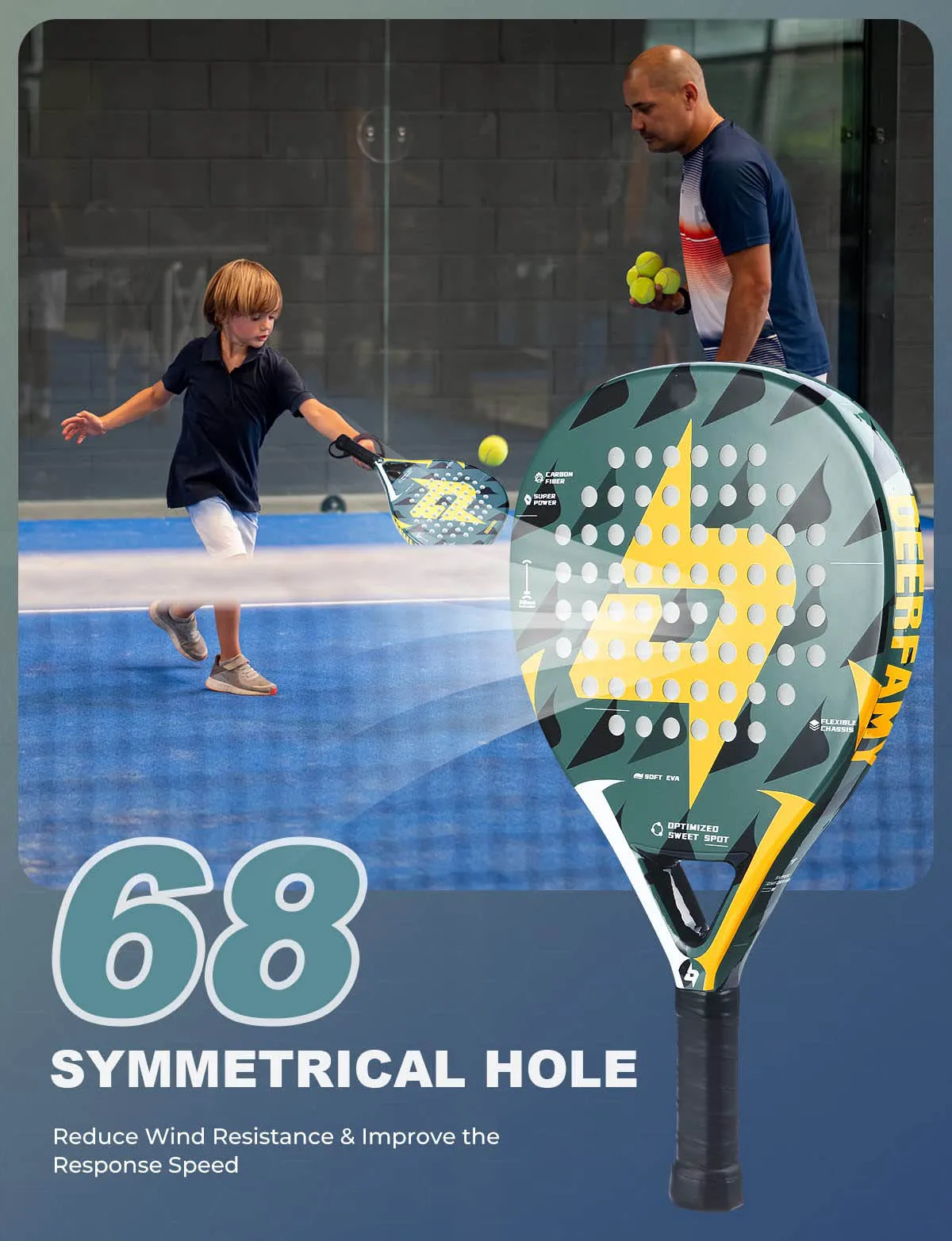 Raquette de padel bleue, Surface en Fiber de carbone avec noyau en mousse flexible à mémoire EVA, raquettes de tennis légères, équipement d'extérieur