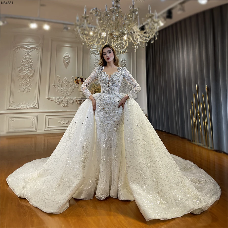 long trains on wedding dresses Cathedral Train Dress with Lace Sleeves inspired look. Wedding gowns with detachable trains