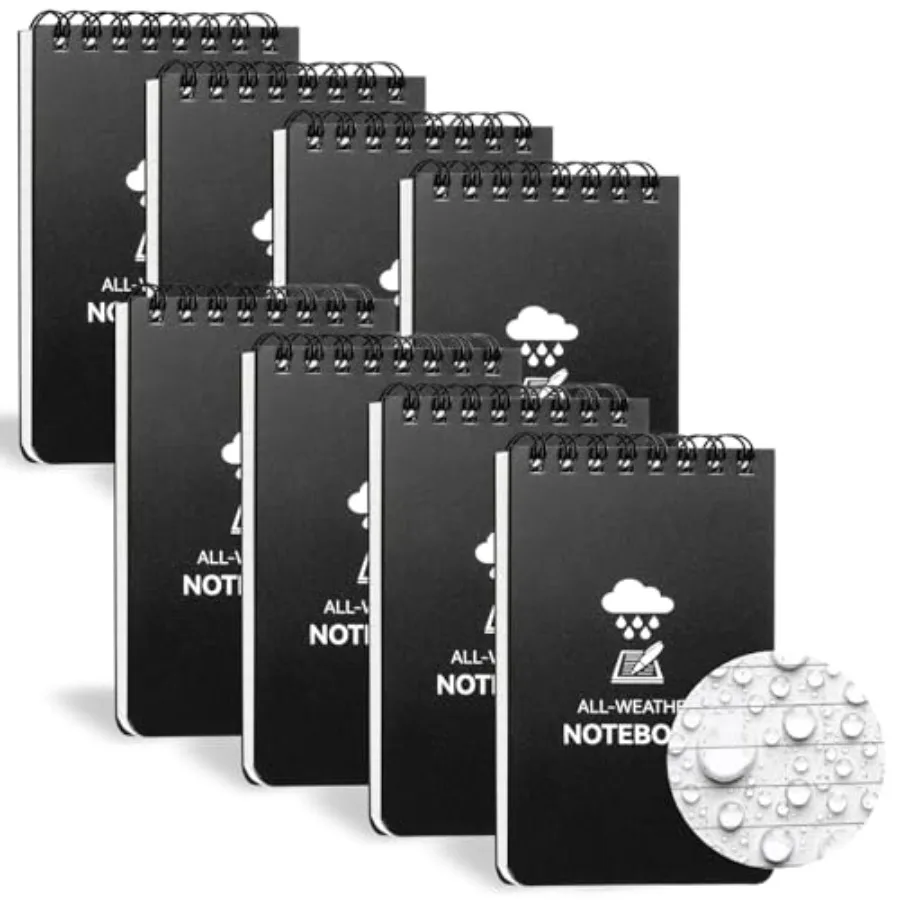 

Waterproof Notebook, 8 Pack Top-Spiral Pocket Notepad, 3" x 5" Weatherproof NotePad, All Weather Police Pocket Notebook Little