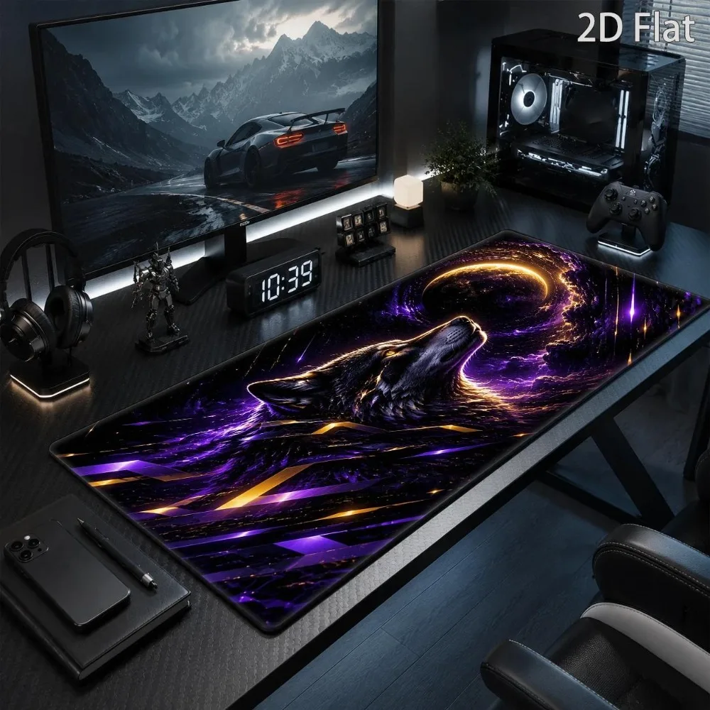 Cosmic Wolf Large Mouse Pad, featuring galaxy-themed design, with futuristic and sci-fi aesthetic elements pc accessories