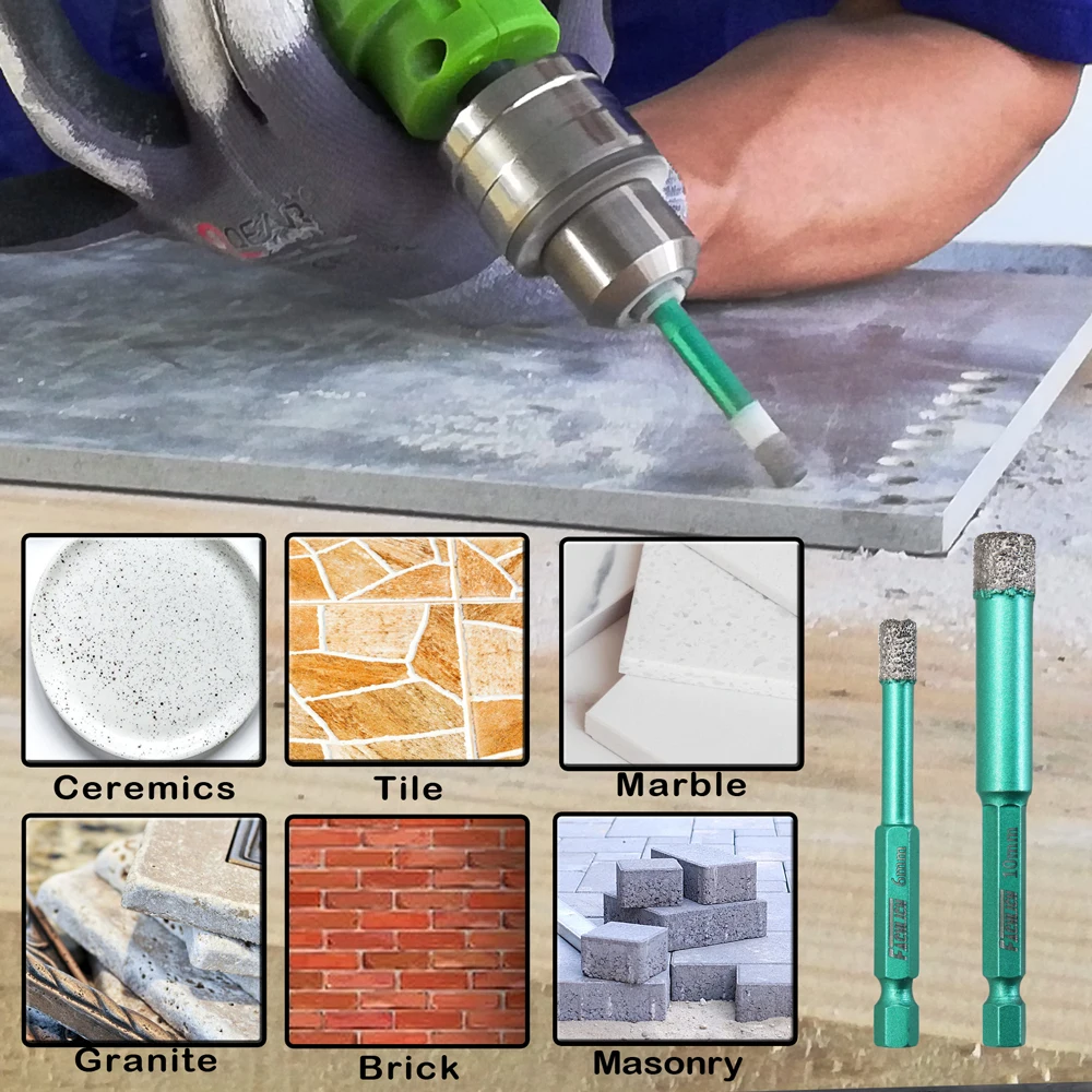 FACHLICH 5pcs/set Hex Shank Dry Drill Core Bits Marble Granite Tile Hand Drilling Tool Hole Saw Dia 6/6/10/12/14mm Quick Fit