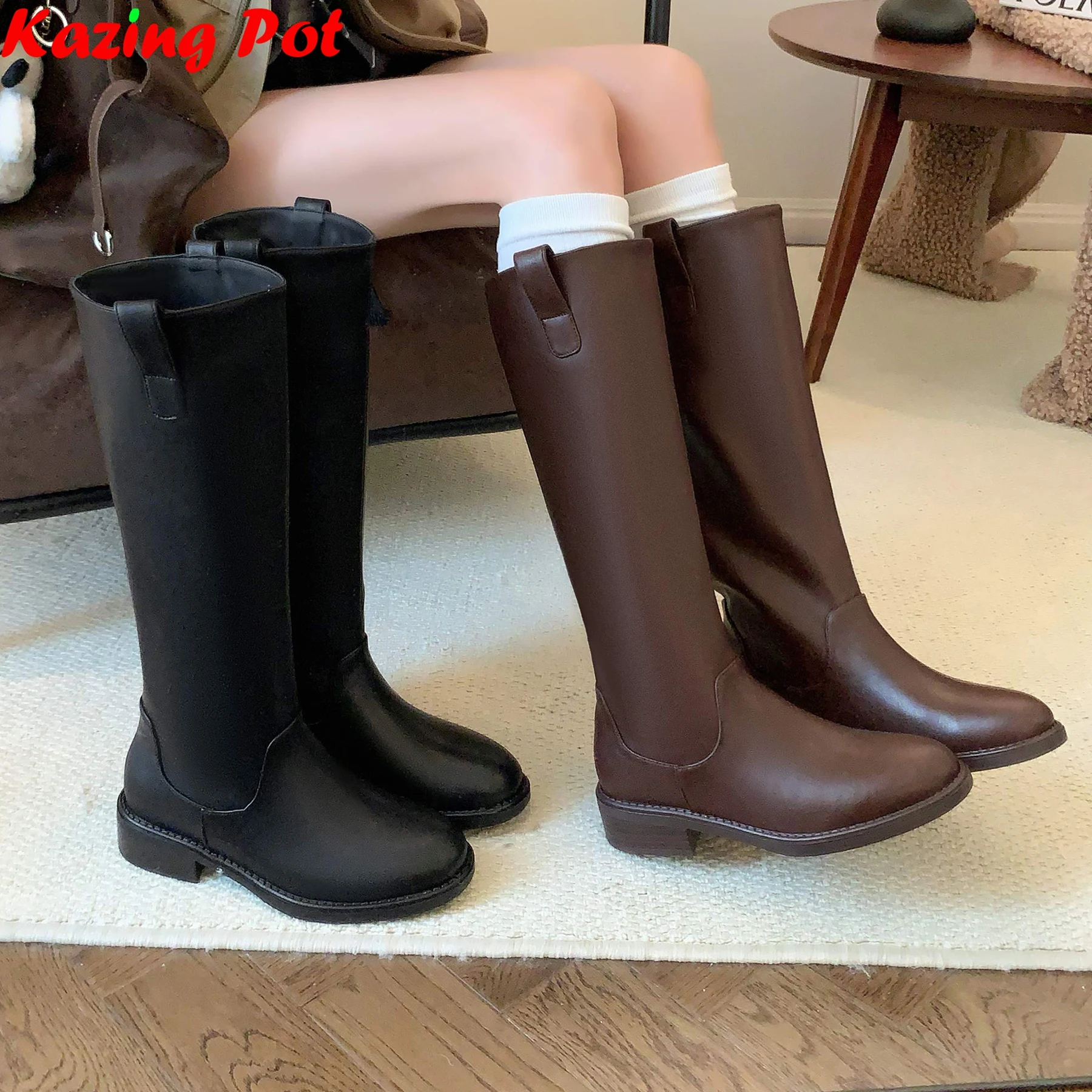 

2026 Cow Split Leather Retro Med Heels Thigh High Riding Boots Autumn Winter Shoes Luxury Dating Classics Women Knee-high Boots