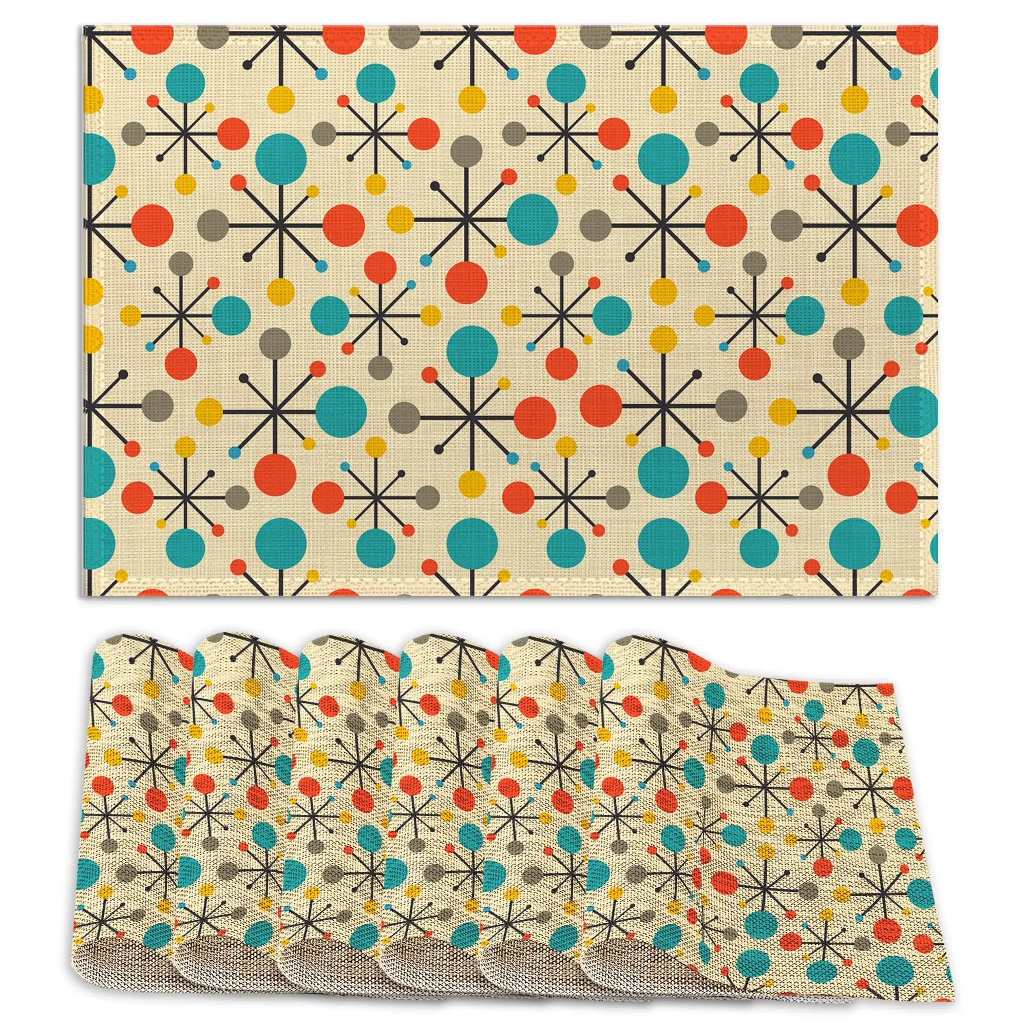 1pcs Washable Mid Century Modern Atomic Retro Print Placemats Non-Slip Heat-Resistant Decorative GeometricLinen Table Mats