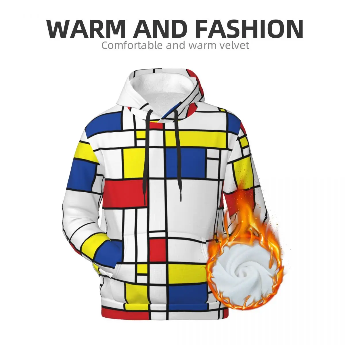 Geometric De Stijl Loose Hoodies Unisex Mondrian Minimalist Street Fashion Hoodie Winter Modern Graphic Hooded Sweatshirts 4XL