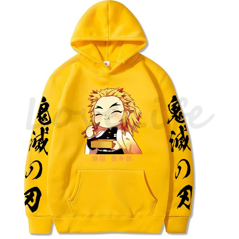 Chibi Rengoku Eating Print Hoodie Women Fashion Pullovers Autumn Anime Sweatshirts Demon Slayer Hoodies Streetwear Men Clothes