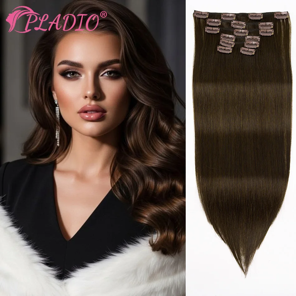 

Темно-коричневые накладные пряди из натуральных волос, 7 штук, прямые бразильские волосы Реми, 14-26 дюймов, густые, натуральные, комфортные, без спутывания