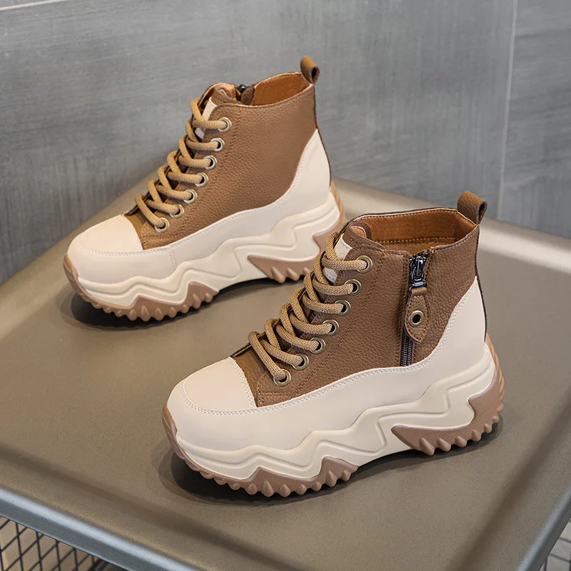 

Высокие женские туфли на все сезоны, повседневные женские хлопковые туфли на толстой подошве, увеличивающие рост, 7 см, модные короткие ботинки на молнии