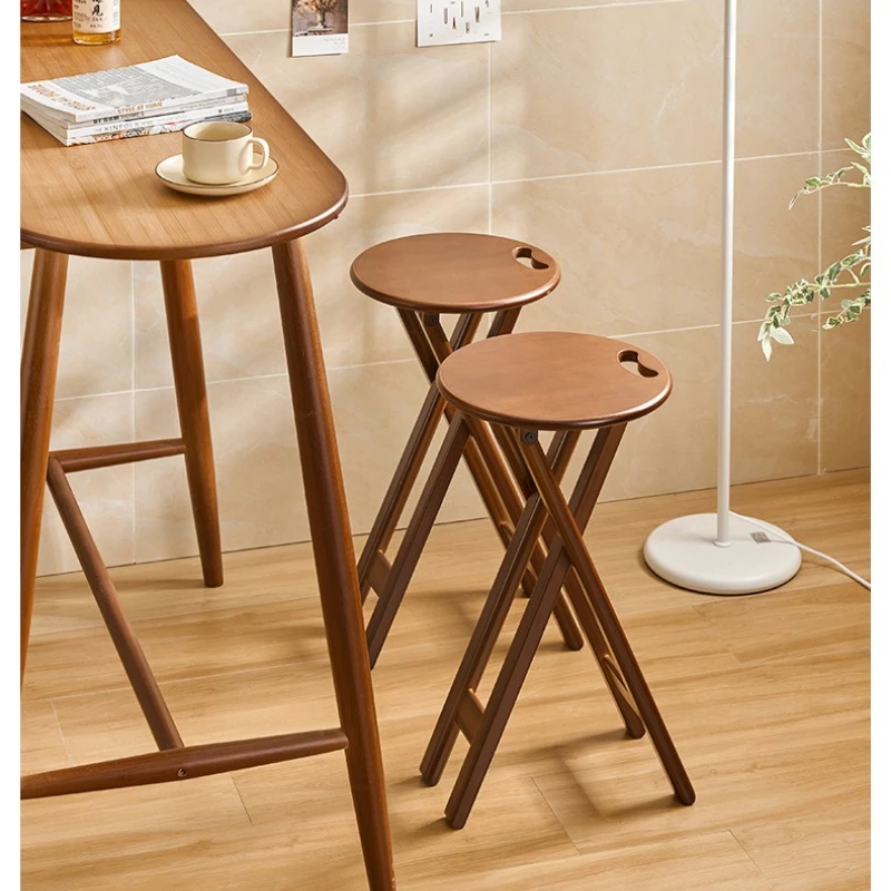 

Foldable storage bar stool bar chair modern simple bar high stool portable round stool Mazar small stool bamboo wood stool